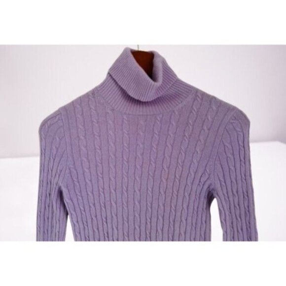 J.Crew XS Cable Knit Lavender Turtleneck Sweater Wool Cashmere Fitted Top - Picture 3 of 6